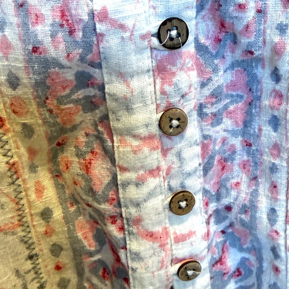 Free People XL Pink Blue Paisley Sleeveless Button Front Gauze Romper Pockets - Picture 7 of 7